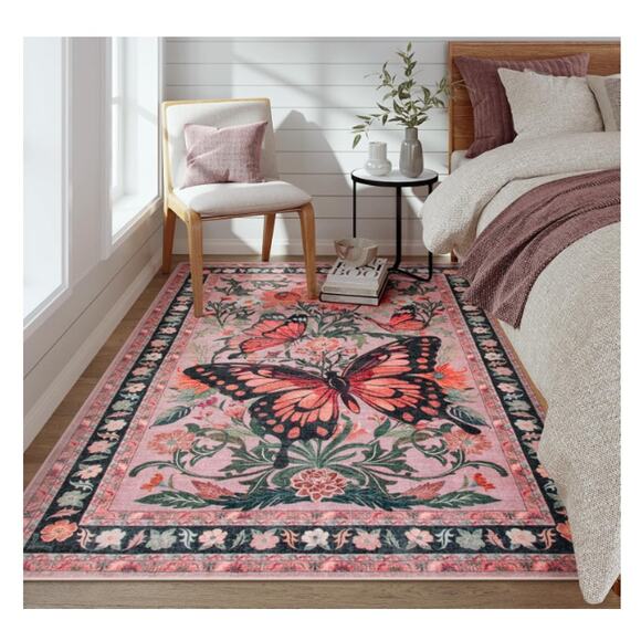 Butterfly 5x7 Machine Washable Rug Ultra-Thin Non Slip Low pile - Picture 4 of 8